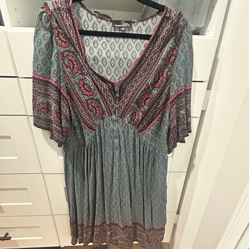 Suzanne Betro Teal and Pink Midi Dress